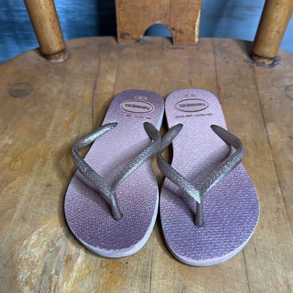 Havianas girls flip flop sandals pink glitter 13 - Picture 2 of 3